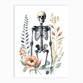 Floral Skeleton Watercolor Painting (2) Art Print