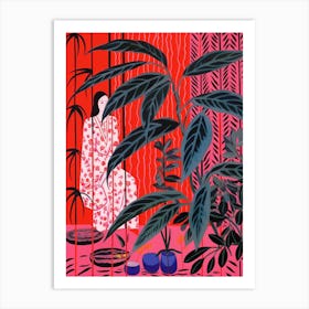 Pink And Red Plant Illustration Chinese Evergreen 3 Art Print