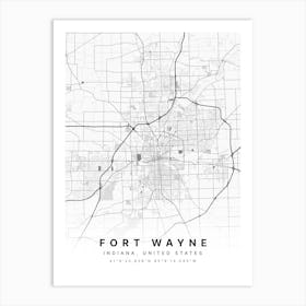 Fort Wayne Indiana USA White Map Art Print