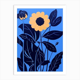 Blue Flower Illustration Sunflower 1 Art Print