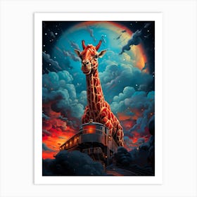 Giraffe On Train Art Print