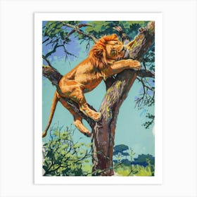 Transvaal Lion Climbing A Tree Fauvist Painting 2 Art Print