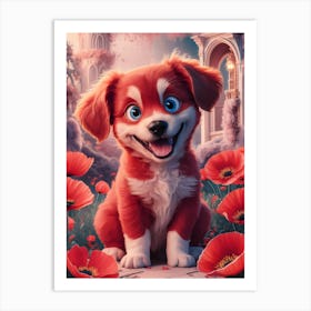 Puppy In The Poppy Field Art Print