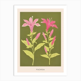 Pink & Green Fuchsia 3 Flower Poster Art Print