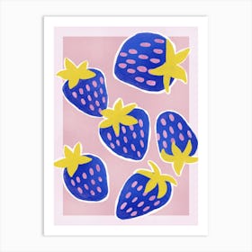 Blue And Pink Strawberries Art Print