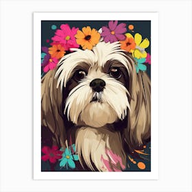 Shih Tzu Portrait With A Flower Crown, Matisse Painting Style 1 Art Print