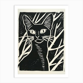 Abyssinian Cat Linocut Blockprint 4 Art Print