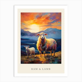 Ram & Lamb In The Highlands At Sunset Art Print