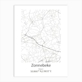 Zonnebeke,Belgium Minimalist Map Art Print