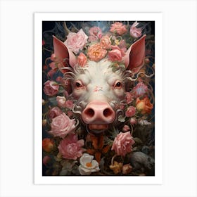 Pig In Roses Art Print