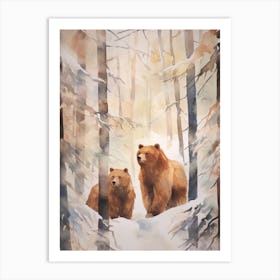 Winter Watercolour Brown Bear 3 Art Print