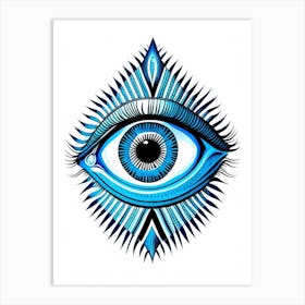 Psychedelic Eye, Symbol, Third Eye Blue & White 3 Art Print