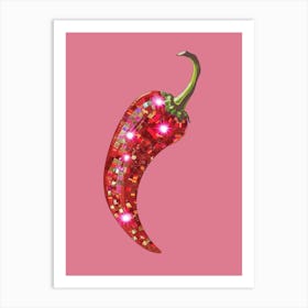 Disco Ball Red Hot Chilli Pepper Pink Mosaic Painting Kitchen Art Print