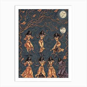 Ilustration V2 Dark Skinned Women Dancing Under Moonlight With 0 Art Print