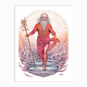  A Drawing Of Poseidon In The Style Of Neoclassical 1 Art Print