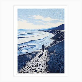 Linocut Of Chesil Beach Dorset 1 Art Print