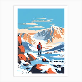 Retro Winter Illustration Snowdonia United Kingdom 3 Art Print