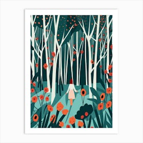 Illustration Of A Woman Walking Through A Forest Art Print