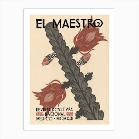 Mexican El Maestro Red Cactus Art Print