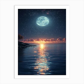 Full Moon Over Water 1 Art Print