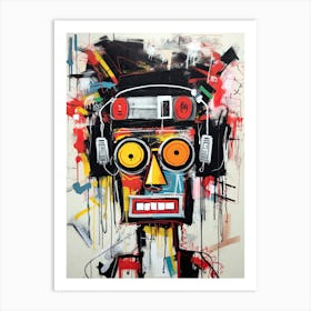 Robot with Headphones Art Print