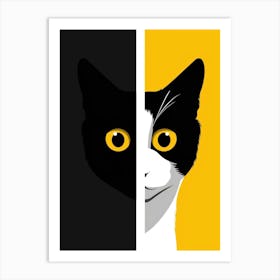 Black And Yellow Cat Art Print