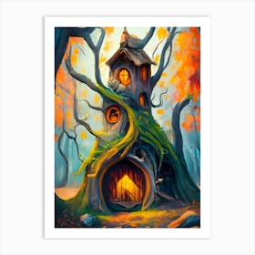 Fairy House In The Forest, Gnome House, Intense Art, Dynamic Painting, Autumn Vibes, Art Print