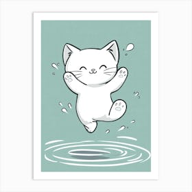 Kitty Jumping In Water Affiche