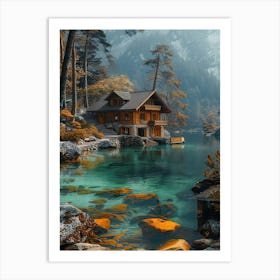 Lake House In The Mountains Art Print