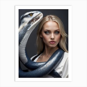 Beautiful Woman With A Snake Art Print