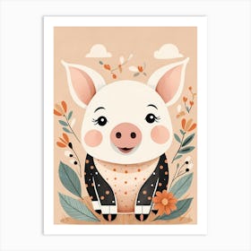 Floral Cute Baby Pig Nursery (7) Art Print