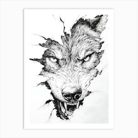 Angry Wolf Watching from Wall Hole 8 Art Print