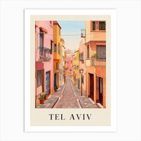 Tel Aviv Israel 2 Vintage Pink Travel Illustration Poster Art Print
