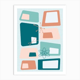 Mid Century Abstract Blocks 18 Teal, Peach, and Salmon Art Print