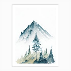 Mountain And Forest In Minimalist Watercolor Vertical Composition 366 Art Print