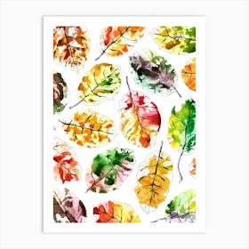 Autumn Leaves Ink And Watercolor Painting Art Print