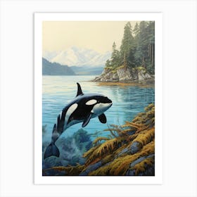 Realistic Orca Whale Storybook Style Illustration 1 Art Print