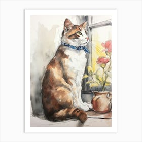 Storybook Animal Watercolour Cat 1 Art Print