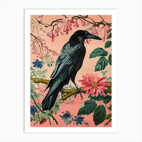 Floral Animal Painting Raven 1 Art Print