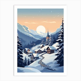 Winter Travel Night Illustration Lech Austria 1 Art Print