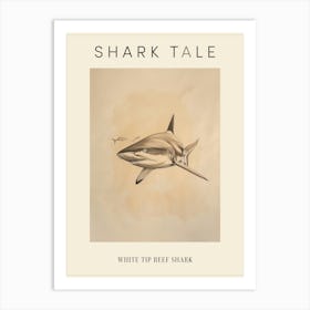 White Tip Reef Shark Vintage Illustration 3 Poster Art Print