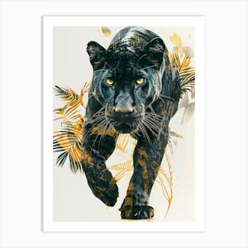 Double Exposure Realistic Black Panther With Jungle 23 Art Print