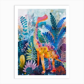 Colourful Dinosaur Leaf Patterns Painting Art Print