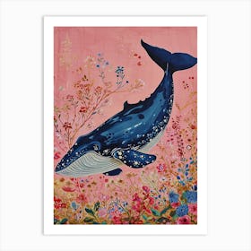 Floral Animal Painting Blue Whale 2 Art Print