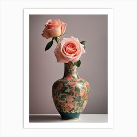 A Vase Of Pink Roses 19 Art Print