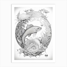 Hikari Mujimono 2, Koi Fish Haeckel Style Illustastration Art Print