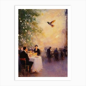 Impressionist Oil Painting Depicting A Street Cafe Where People Rest Together Art Print