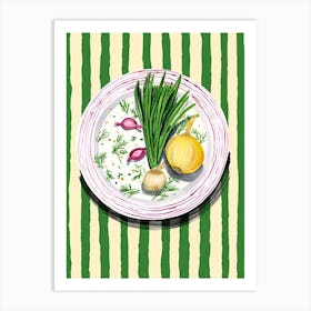 A Plate Of Spring Onion, Top View Food Illustration 4 Art Print