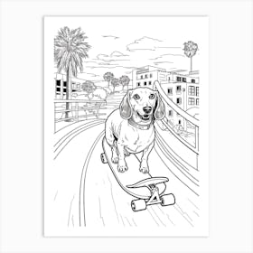 Dachshund Dog Skateboarding Line Art 1 Art Print