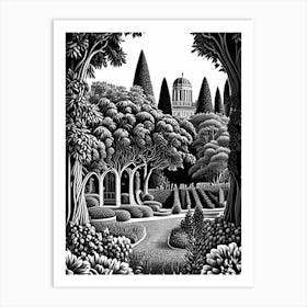 Giardino Di Boboli, 1, Italy Linocut Black And White Vintage Art Print